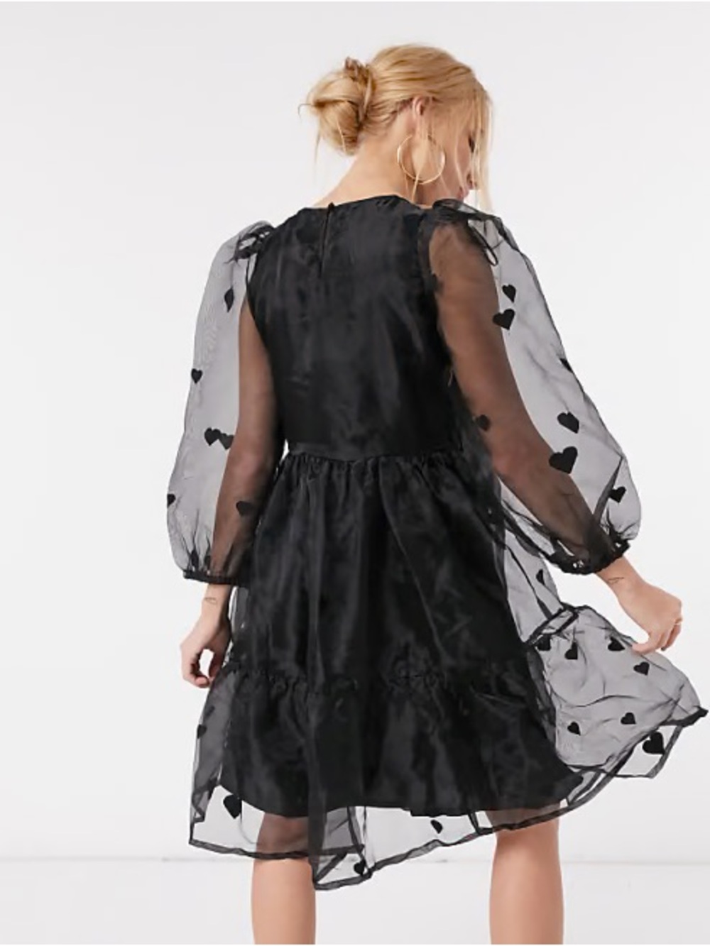 Sheer organza Heart-Sleeve Black Dress